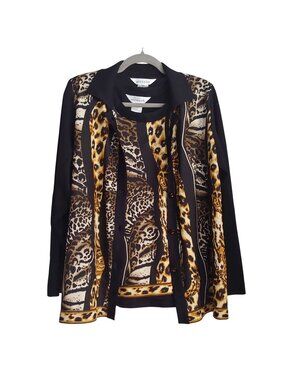 Exclusively Misook Cheetah Twinset Button Jacket and Tank Mobwife Maximalist XL